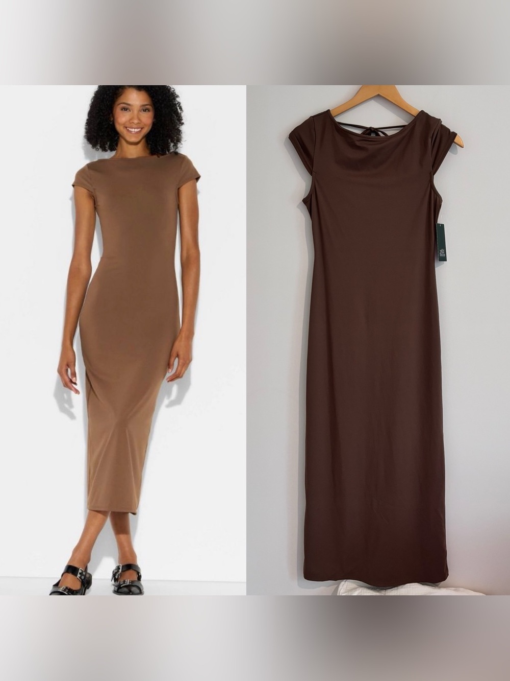 Wild Fable Women's Seamless Backless Cap Sleeve Midi Bodycon Dress Brown Small